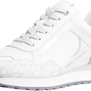 Women's White Silver Mesh Lace-up Sneakers Rubber Sole Stylish Comfortable